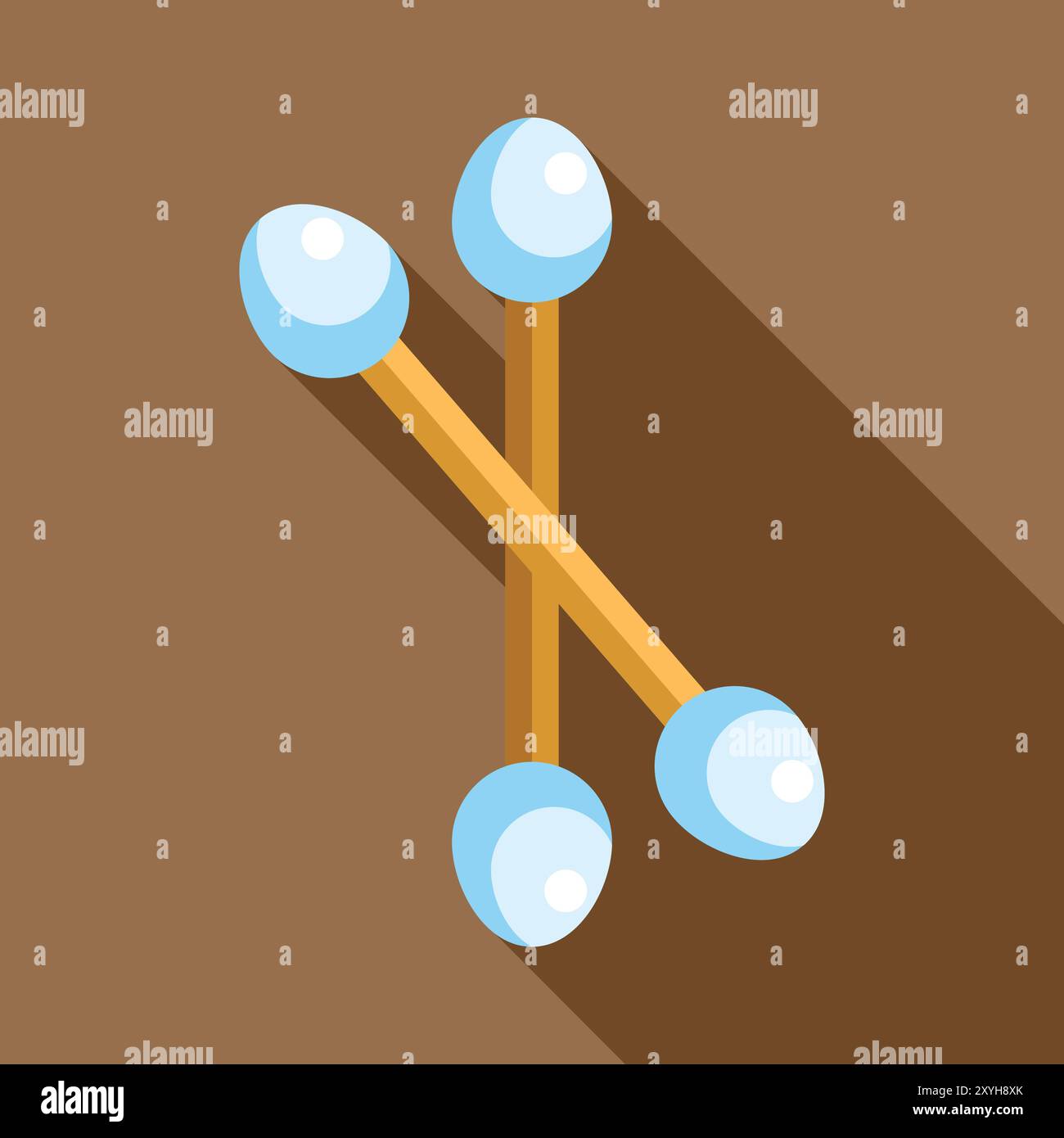 Diese minimalistische Vektor-Illustration zeigt drei Wattestäbchen, die auf einem braunen Hintergrund liegen und einen langen Schatten werfen Stock Vektor