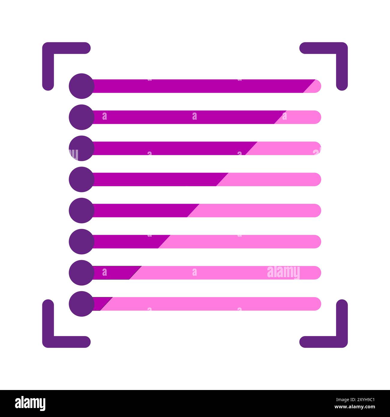 Symbol für abstrakte Ausrichtung. Abbildung: Parallele Linien. Verlaufende violette und rosa Farben. Geometrisches Vektorsymbol. Stock Vektor