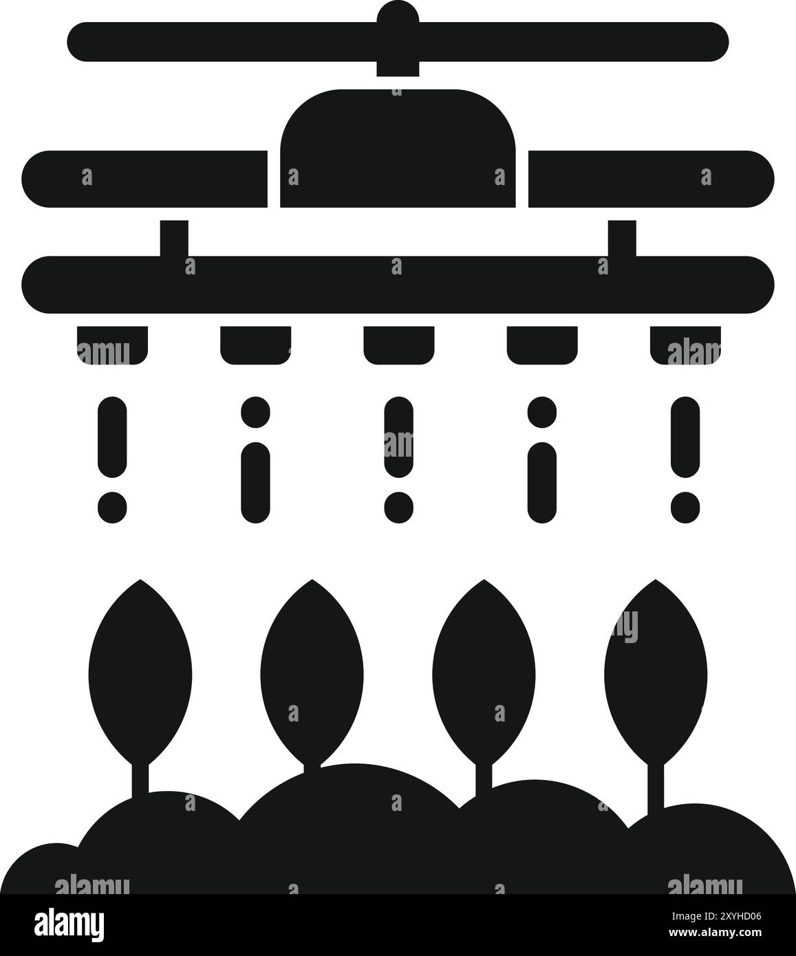 Schwarzes Glyph-Symbol für ein automatisches Bewässerungssystem zur Bewässerung von Pflanzen in einem intelligenten Bauernhof Stock Vektor