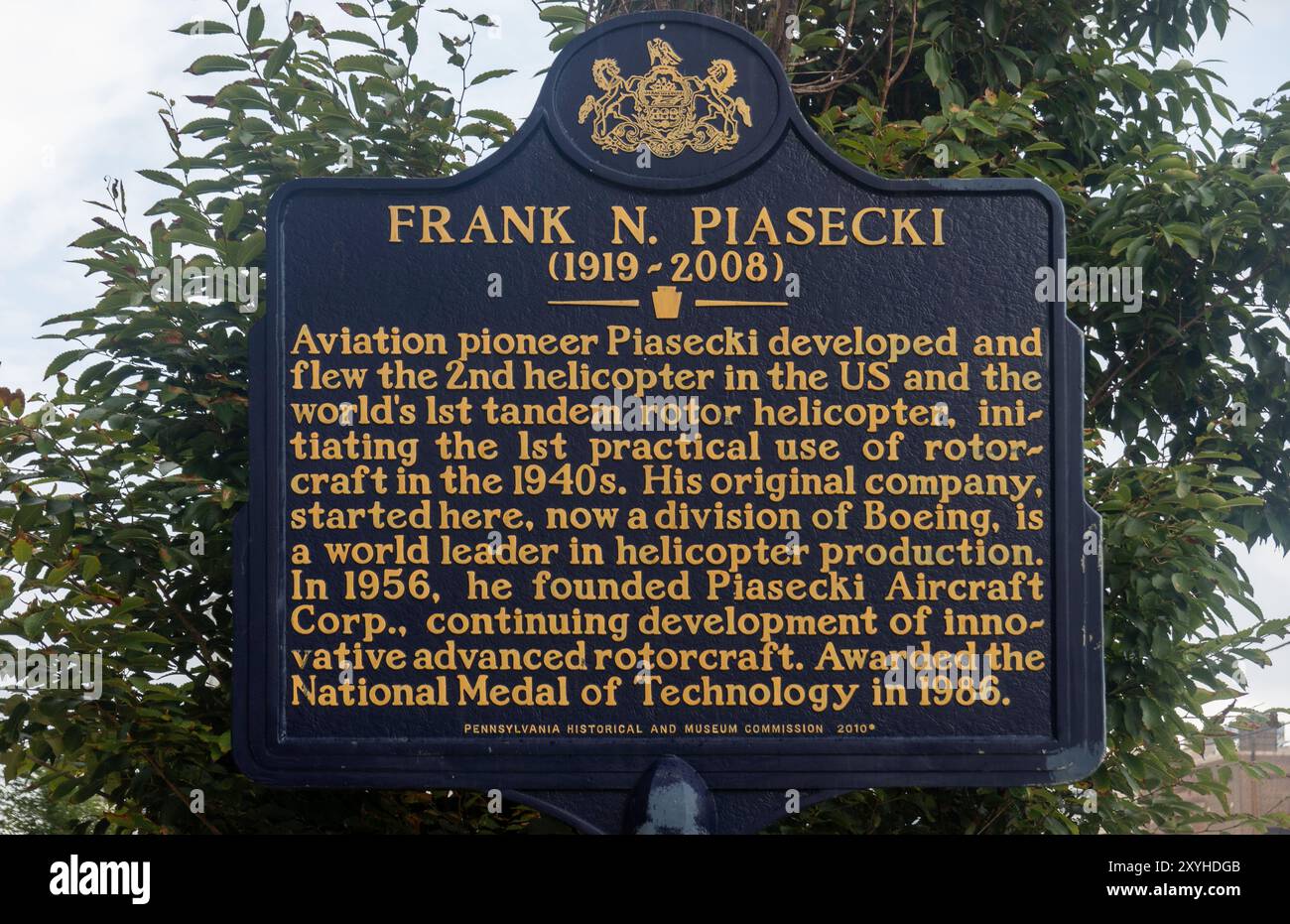 Frank N Piasecki historischer Marker am Logan Square in der Innenstadt von Philadelphia PA Stockfoto