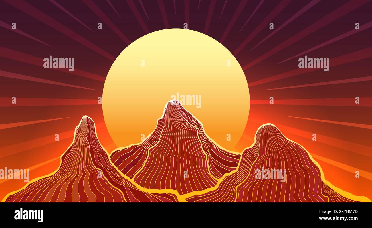 Bergkette Sonnenuntergang Landschaft Stock Vektor