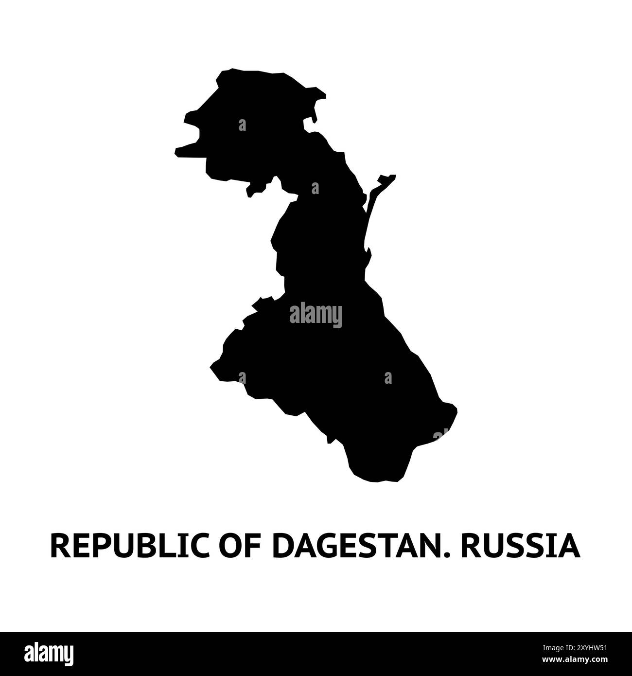 Karte der Republik Dagestan. Russland. Schwarz-weiße Silhouette isoliert auf weißem Hintergrund. Vektorabbildung. Stock Vektor