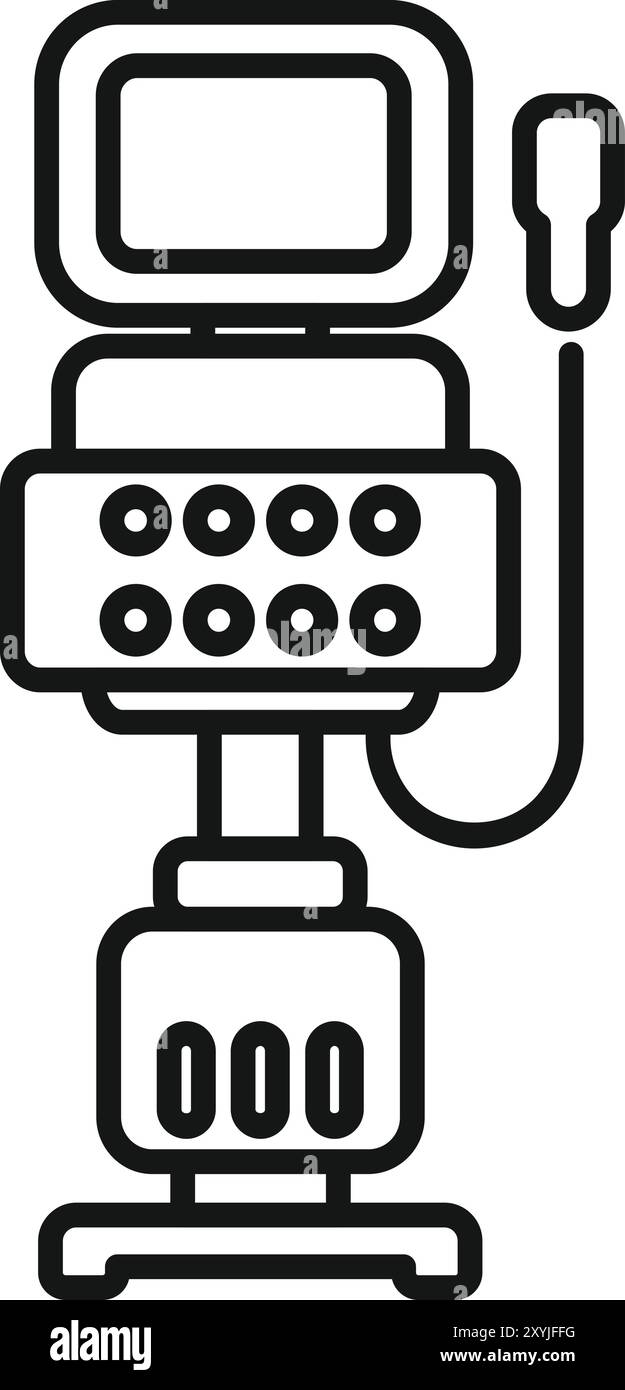 Liniensymbol eines medizinischen Ultraschallgeräts, das den Analyseprozess anzeigt Stock Vektor