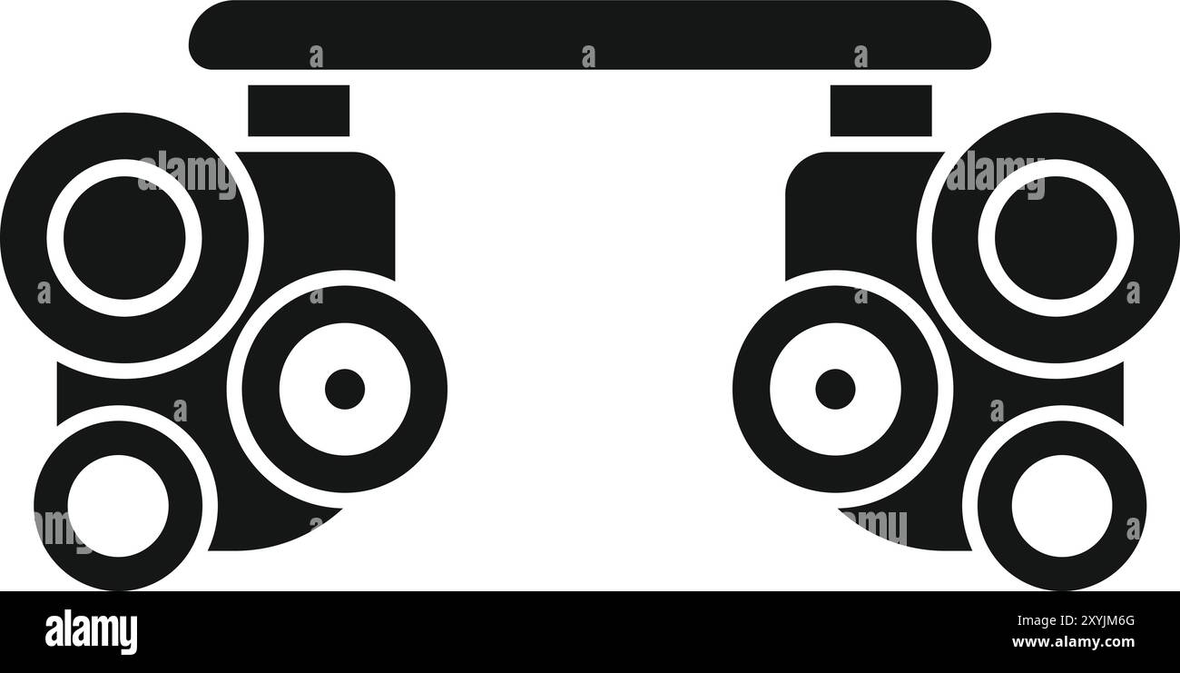 Dieses einfache, auffällige Symbol stellt einen Versuchsrahmen dar, ein unverzichtbares Werkzeug für Optiker Stock Vektor