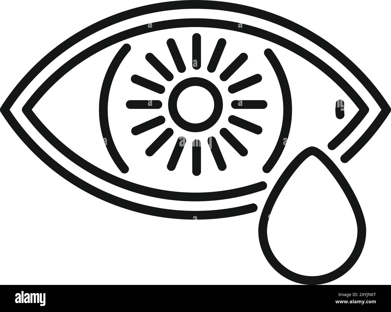 Einfaches Vektorsymbol eines menschlichen Auges, das eine Träne abgibt und Traurigkeit, Trauer und emotionalen Schmerz vermittelt Stock Vektor