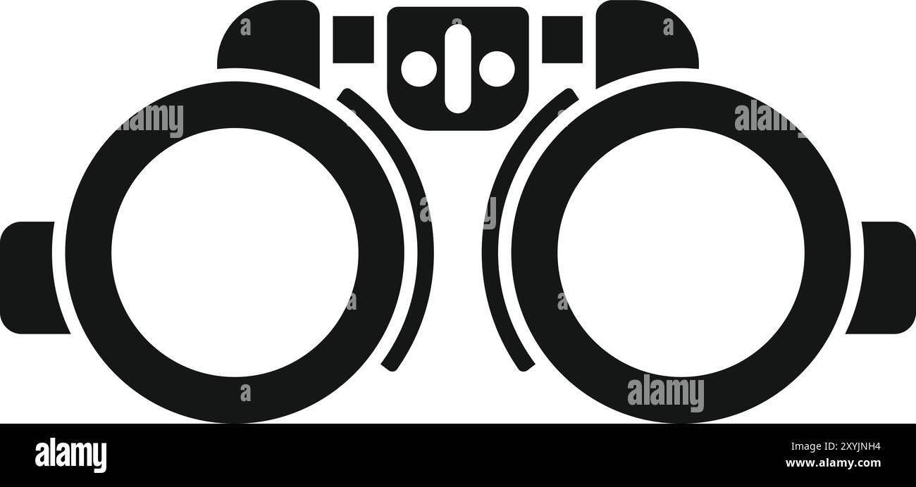 Einfaches Silhouettenvektorsymbol eines Versuchsrahmens, das Instrument, das von Optometristen und Augenärzten verwendet wird, um das Sehvermögen von Menschen zu testen Stock Vektor