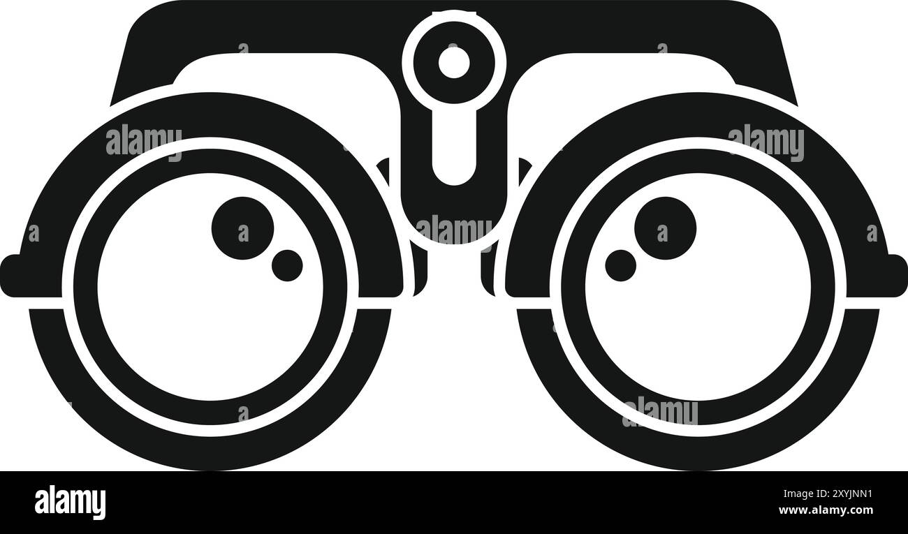 Der Versuchsrahmen wird hochgehalten und zeigt die Linsen, die während einer Augenuntersuchung verwendet wurden, um eine Verordnung zu bestimmen Stock Vektor