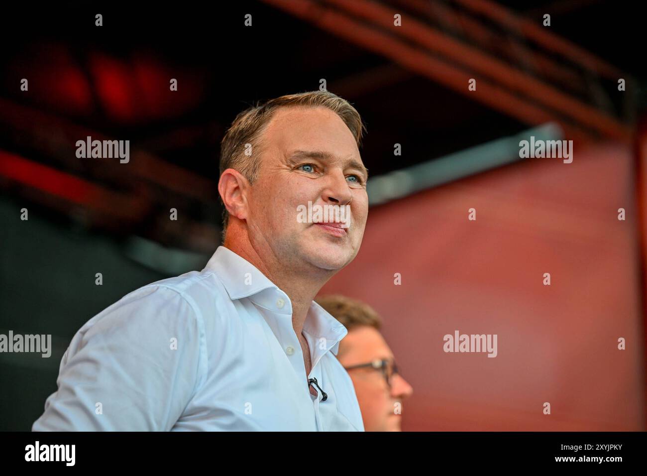 SPOE Wahlkampfauftakt zur Nationalratswahl 2024 in Linz 29.08.2024, Linz, AUT, SPOE Wahlkampfauftakt zur Nationalratswahl 2024 in Linz im Bild Andi Babler SP, Bundesparteivorsitzender, Spitzenkandidat SPOe Oberoesterreich *** SPOE Wahlkampfauftakt 2024 zur Nationalratswahl 2024 in Linz 29 08 2024, Linz, AUT, SPOE Wahlkampfauftakt SPOE Wahlkampfauftakt zur Nationalratswahl 2024 08.2024-76 Stockfoto