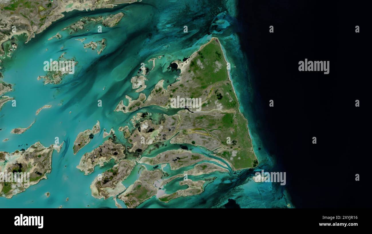 Big Wood Cay Island im Nordatlantik auf einem Satellitenbild vom 19. September 2020 Stockfoto