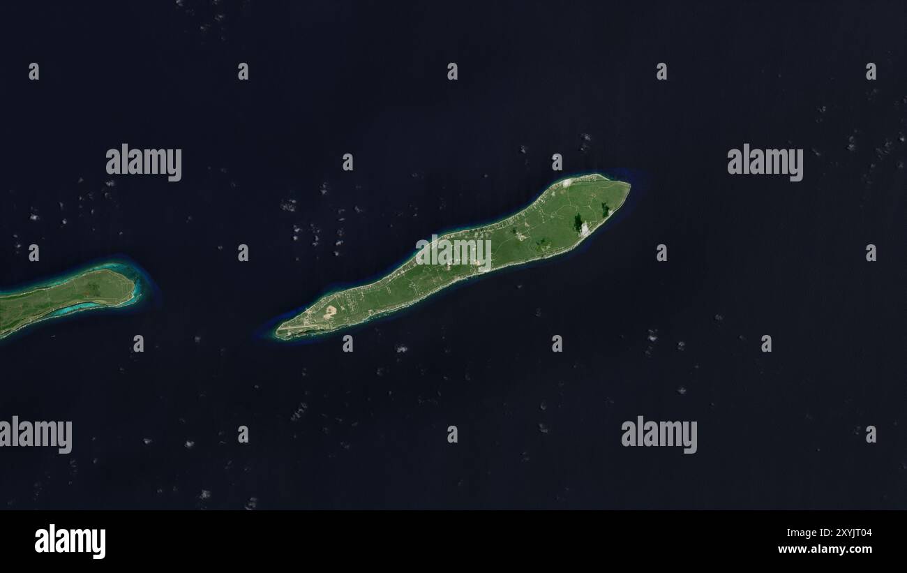 Cayman Brac Island in der Karibik auf einem Satellitenbild vom 16. Mai 2024 Stockfoto