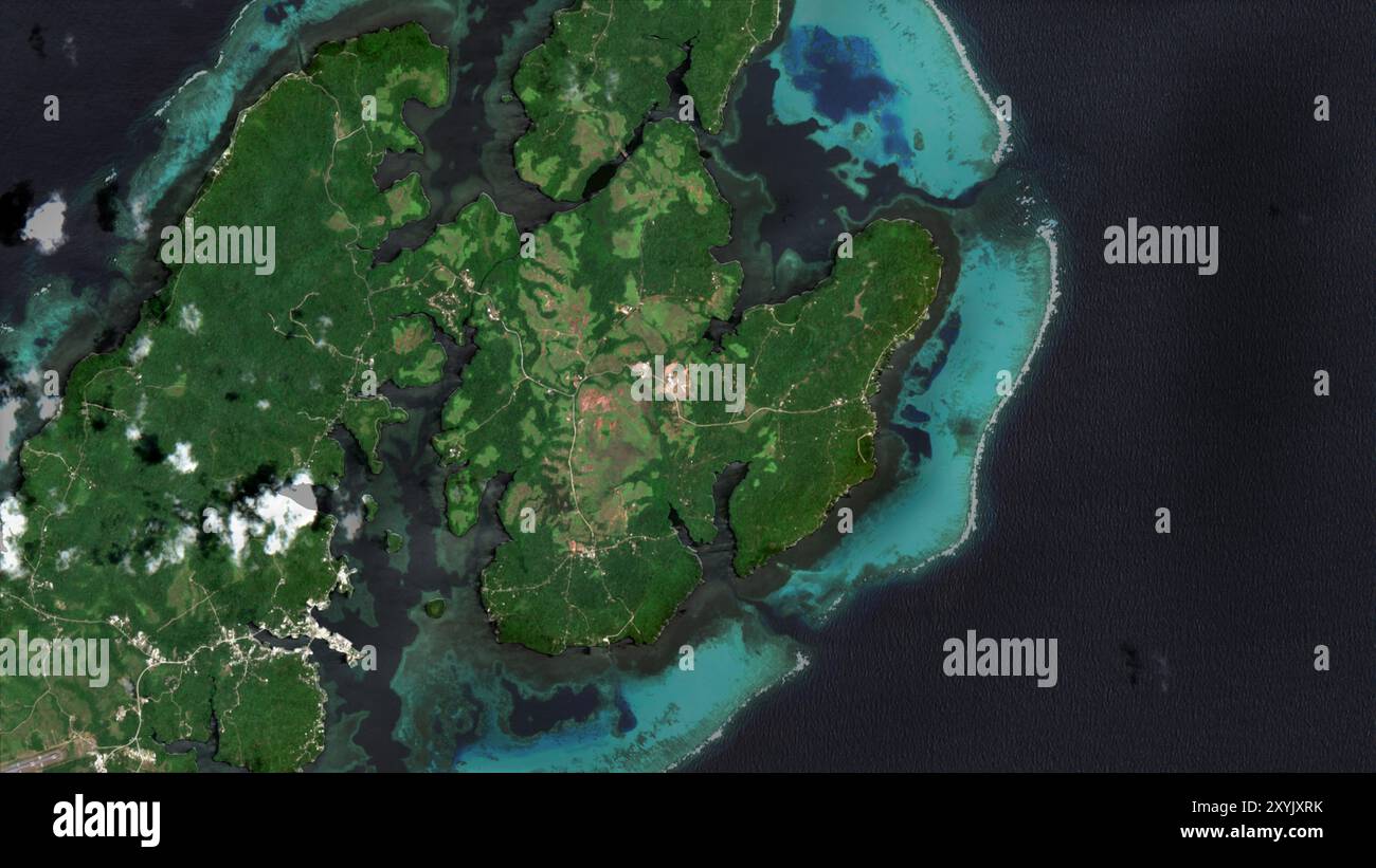 Gagil-Tomil Island in der Philippinischen See auf einem Satellitenbild vom 6. März 2024 Stockfoto