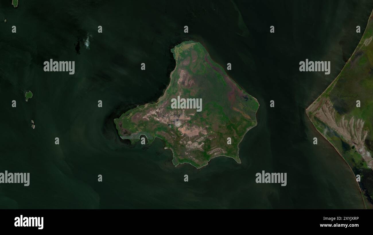Pulau Gelam im Südchinesischen Meer auf einem Satellitenbild vom 29. August 2021 Stockfoto