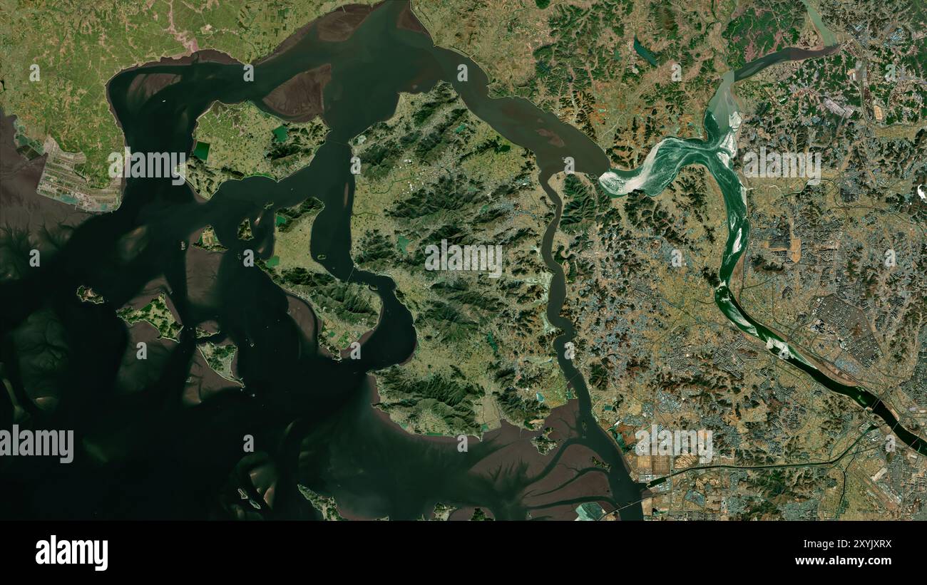 Ganghwa Island im Gelben Meer auf einem Satellitenbild vom 9. September 2023 Stockfoto