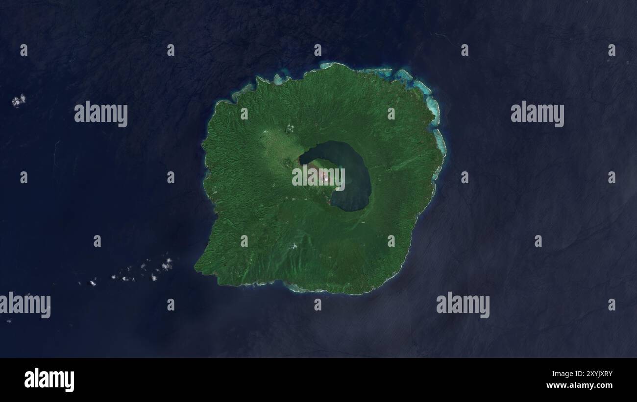 Die Insel Gaua im Korallenmeer auf einem Satellitenbild vom 18. Februar 2018 Stockfoto