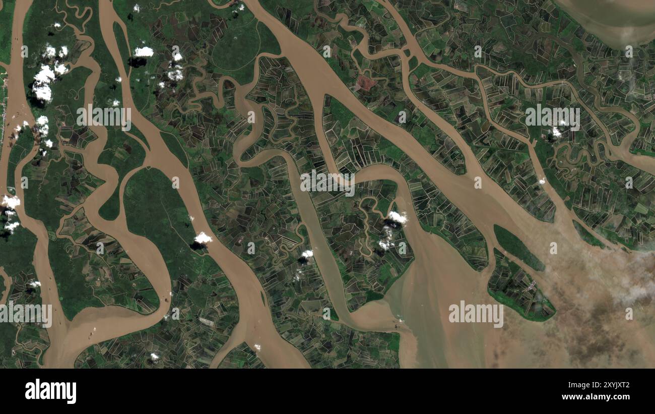 Pulau Genting in der Makassarstraße auf einem Satellitenbild vom 6. Juni 2023 Stockfoto