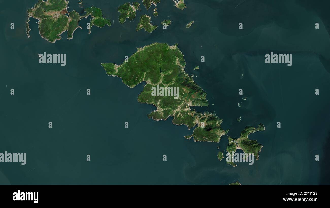 Geumodo-Insel im Japanischen Meer auf einem Satellitenbild, das am 9. Mai 2023 aufgenommen wurde Stockfoto