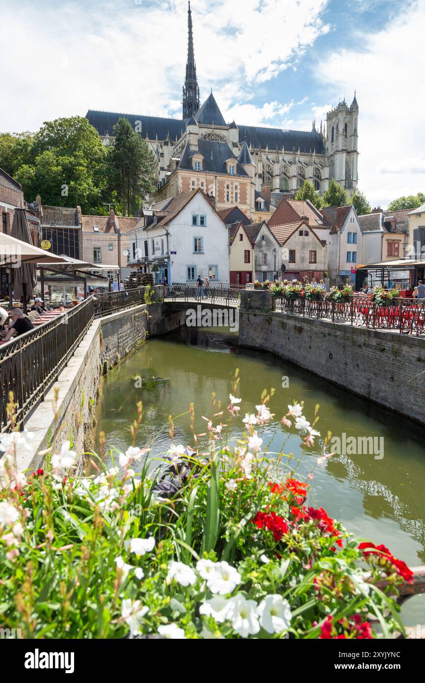 Kathedrale von Amiens vom Saint Leu Quarter, Amiens, Picardy, Frankreich Stockfoto