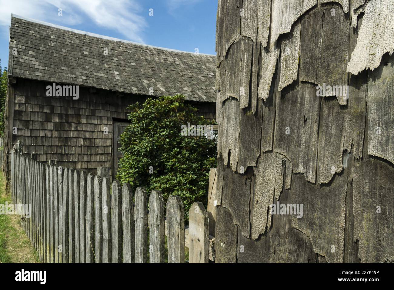 Casa monumento historico fabricada con tejas de alerce, Curaco de Velez, Region de Los Lagos, isla de Quinchao, Archipielago de Chiloe, Provincia de C. Stockfoto