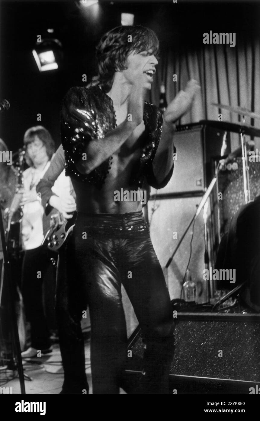 Mick Jagger, eine Rolling Stones Probe am Institute of Contemporary Arts (ICA) London. London, England 1971 1970er Jahre, Großbritannien HOMER SYKES Stockfoto