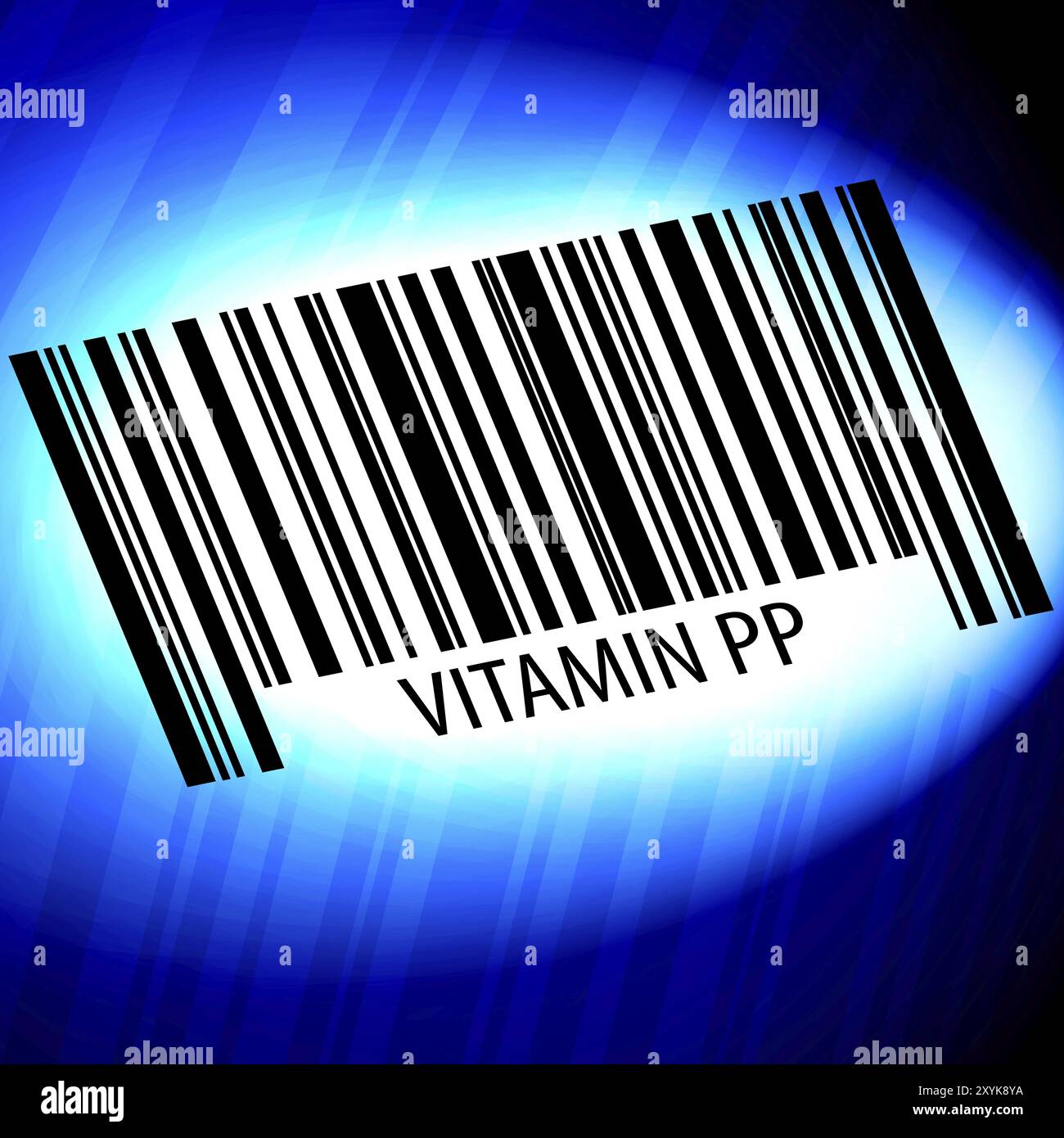 Vitamin PP, Strichcode mit blauem Hintergrund Stockfoto