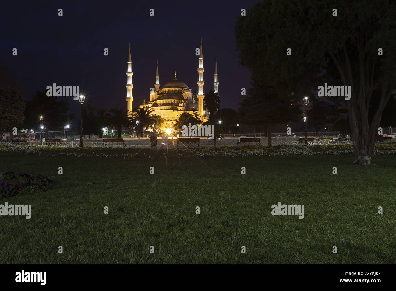 Sultanahmet Blaue Moschee bei Nacht, Istanbul, Türkei, Asien Stockfoto