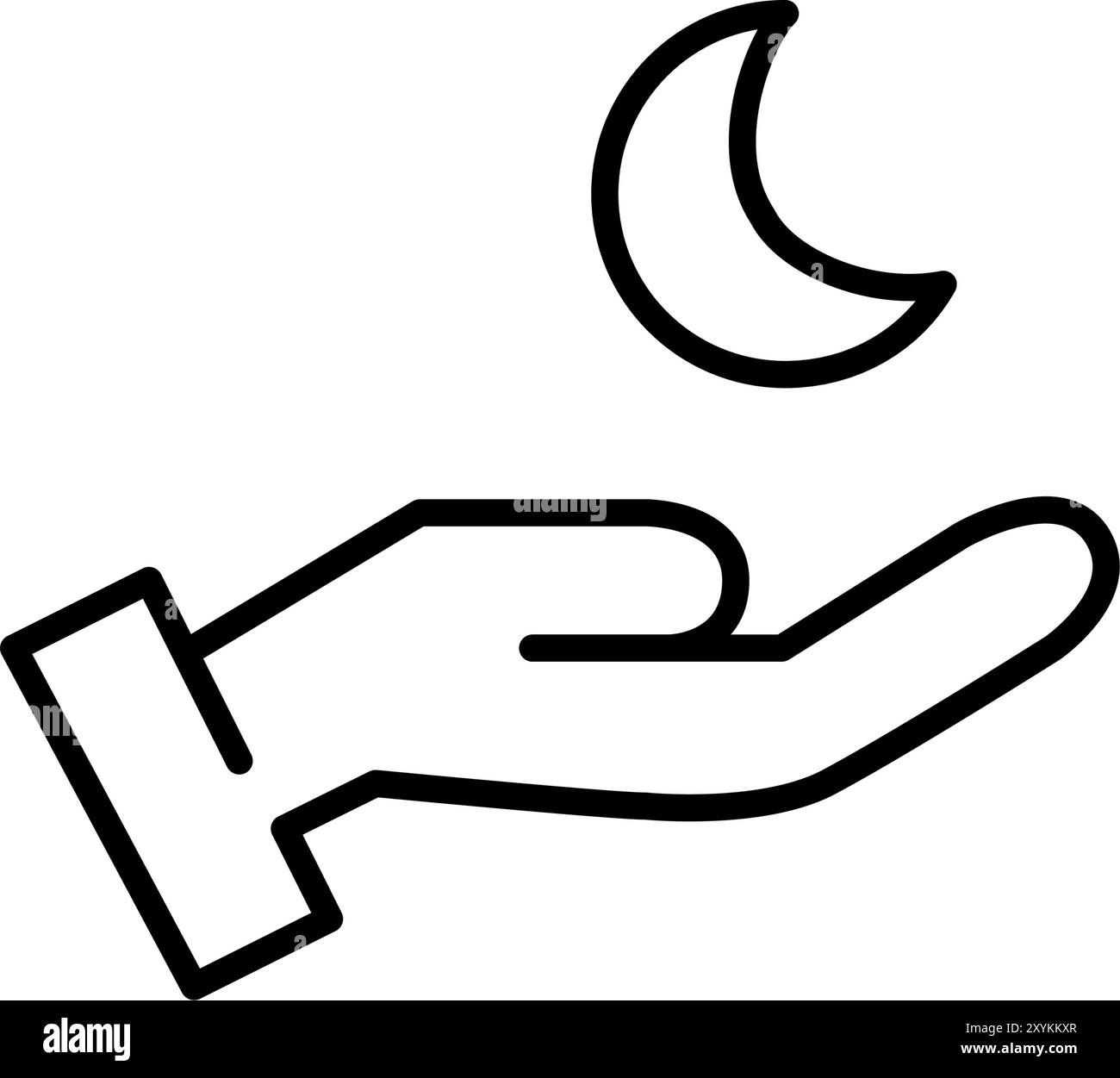 Mondsichel in der Hand. Nachtpflege und -Betreuung. Pixel Perfect Vektor-Symbol Stock Vektor