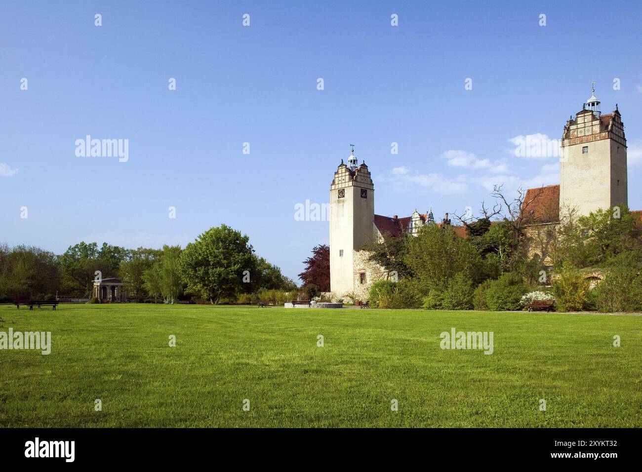 Schloss Strehla im Stadtteil Riesa-Grossenhain mit seinem großen Schlosspark Stockfoto