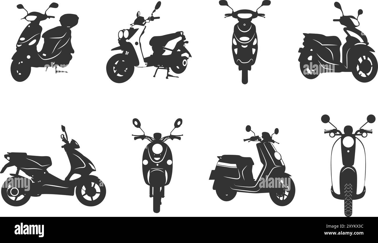 Silhouette des Rollers, Silhouette des Rollers, Silhouette des alten Rollers, Silhouette des klassischen Rollers. Stock Vektor