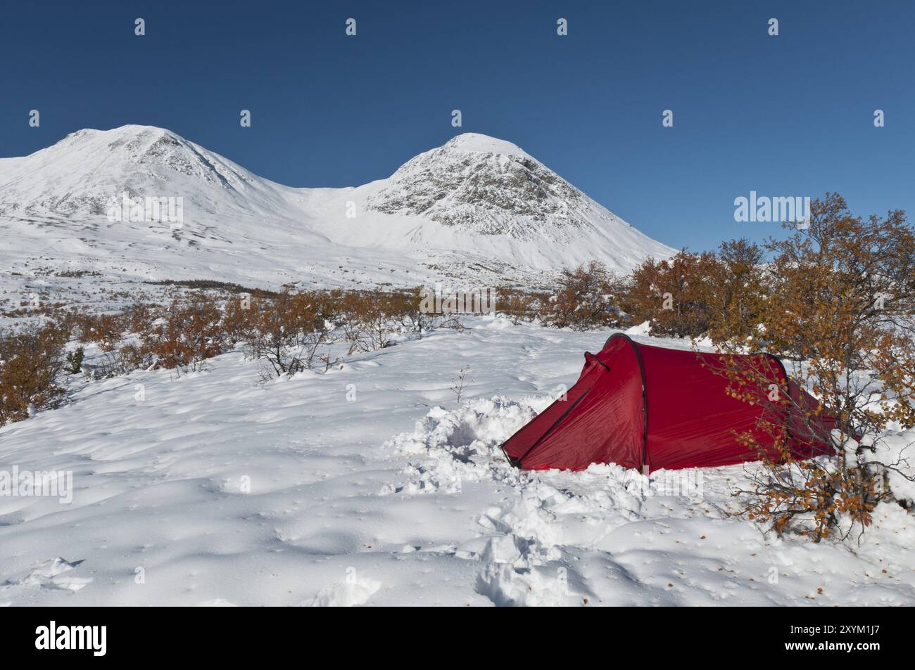 Zelt im Doeralen Valley, Rondane National Park, Oppland Fylke, Norwegen, September 2010, Europa Stockfoto