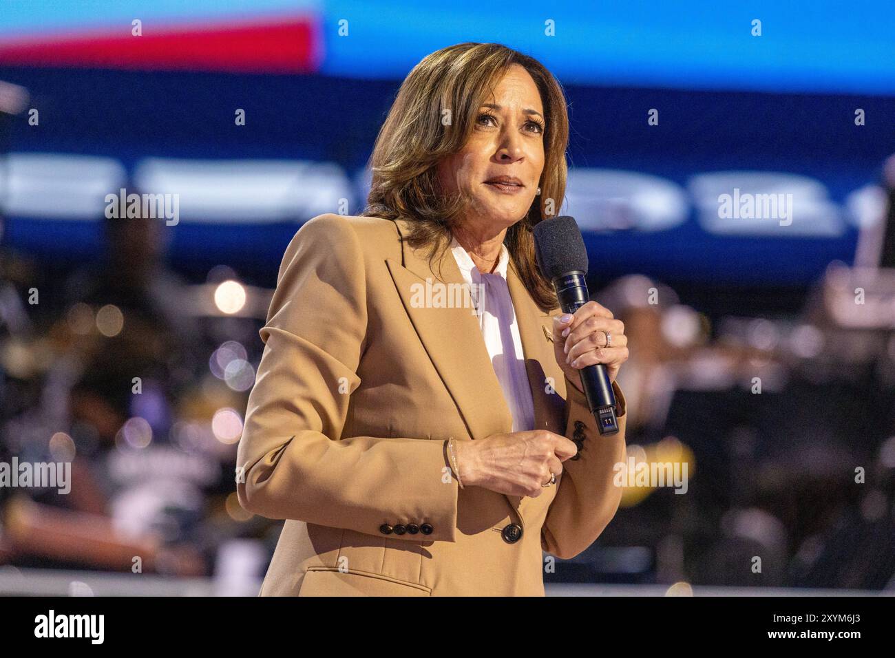 Chicago, Illinois, 19. August 2024 - Vizepräsidentin Kamala Harris beim Democratic National Convention. Stockfoto