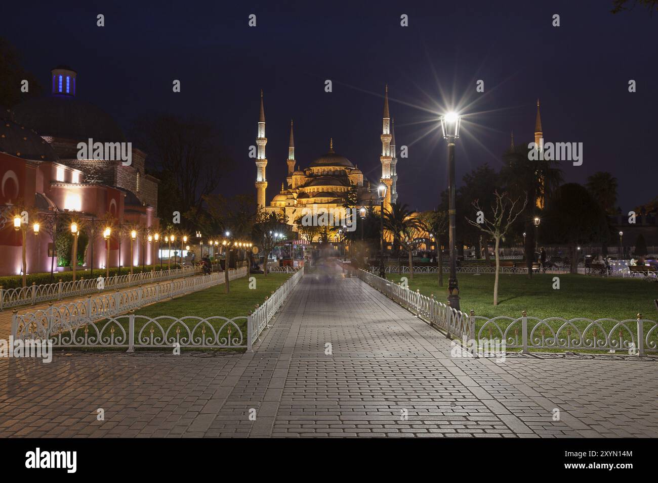 Sultanahmet Blaue Moschee bei Nacht, Istanbul, Türkei, Asien Stockfoto