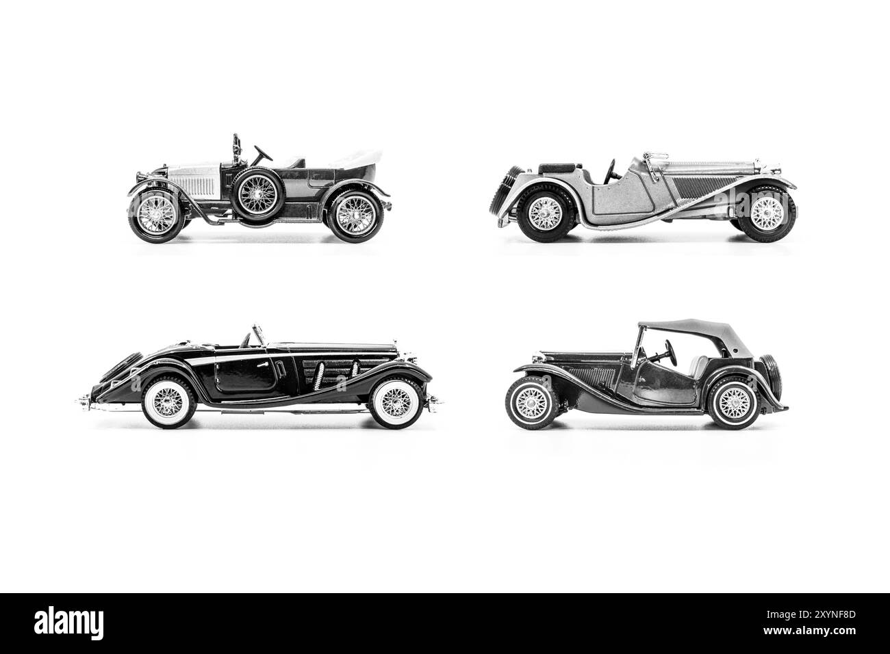 Vier Matchbox-Modelle vergangener klassischer Sportwagen Stockfoto