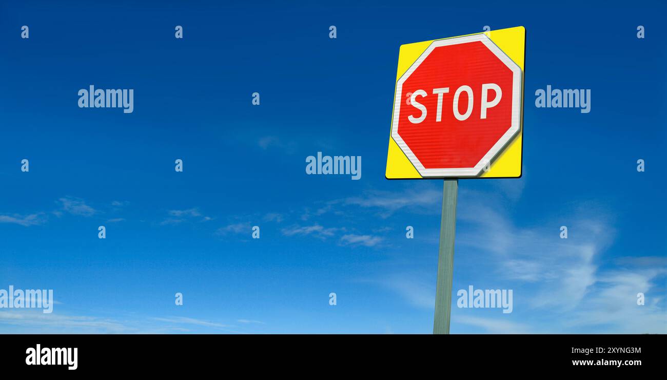 Straßenschild „International Stop“. Stockfoto