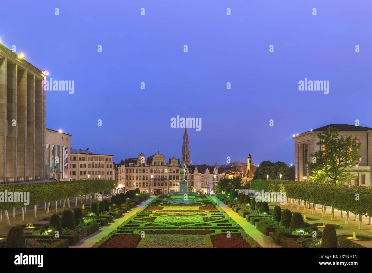 Brüssel Belgien, night skyline am Mont des Arts Garten Stockfoto