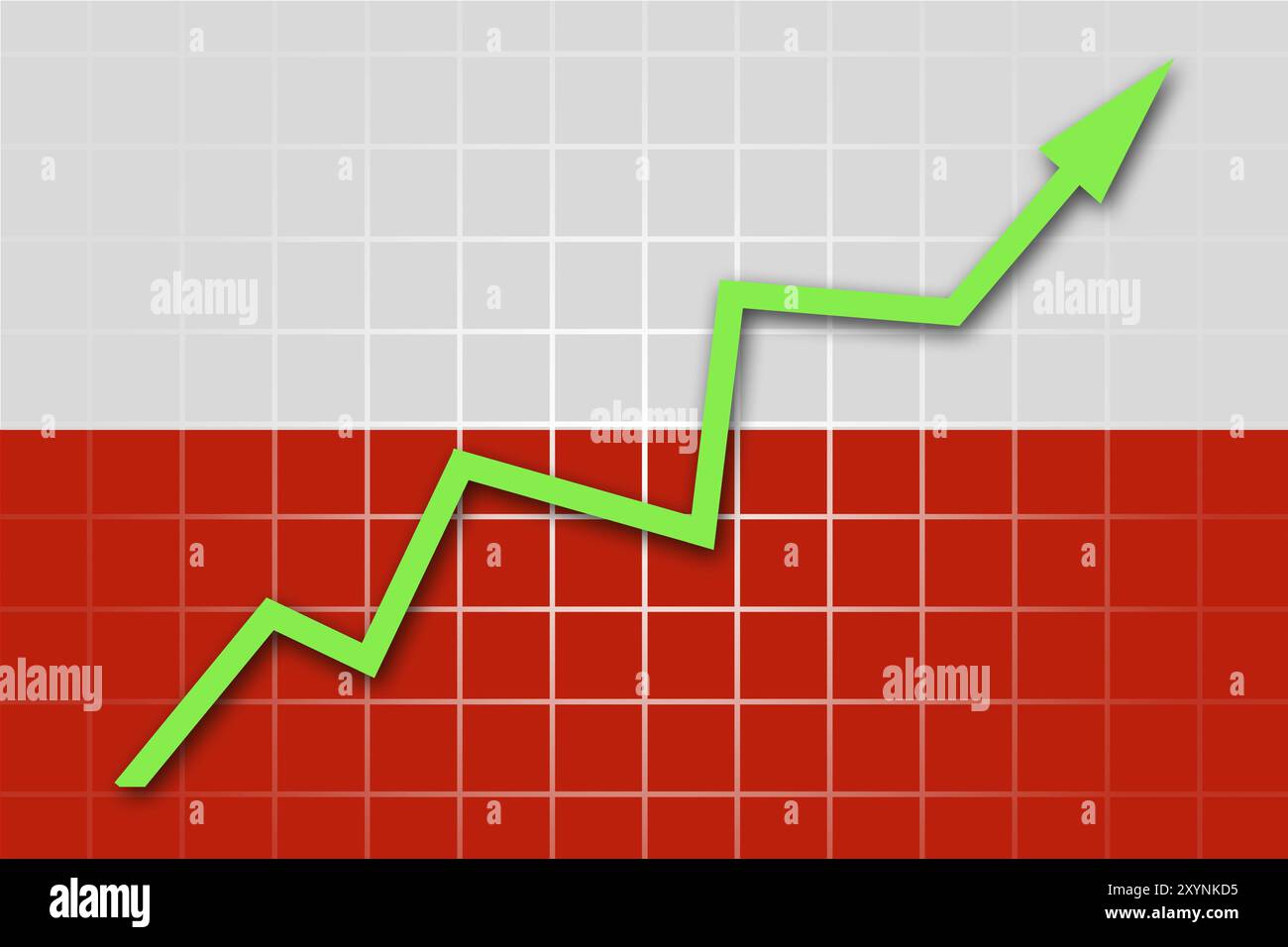 Die polnische Flagge und die Pfeilgrafik gehen nach oben Stockfoto