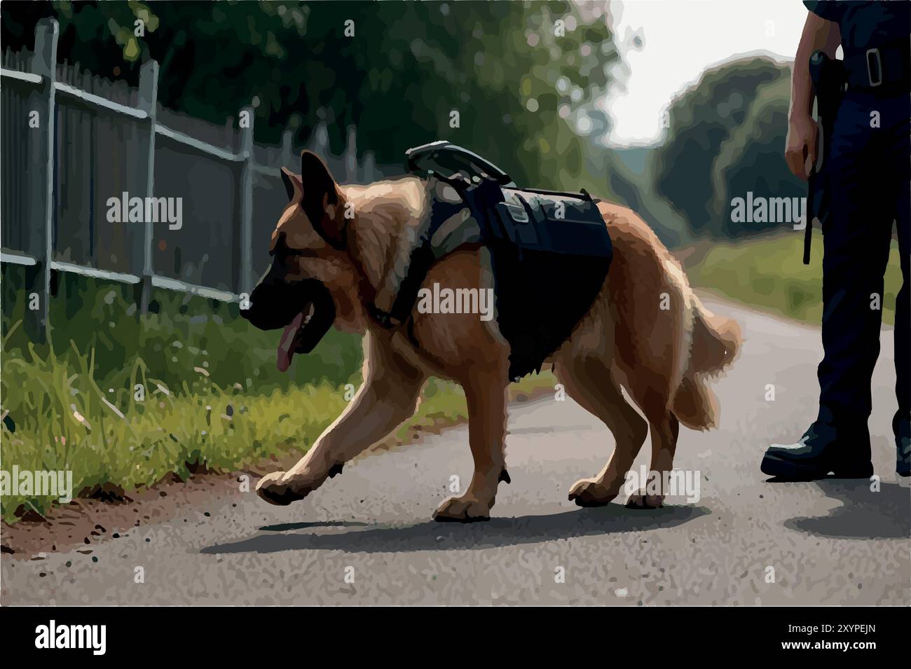 Die unzerbrechliche Bindung zwischen Polizeihund und Handler. Stock Vektor