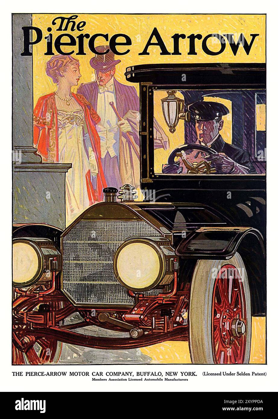 Vintage-Werbekunst für Pierce-Arrow Motor Car Co. 1910 Stockfoto