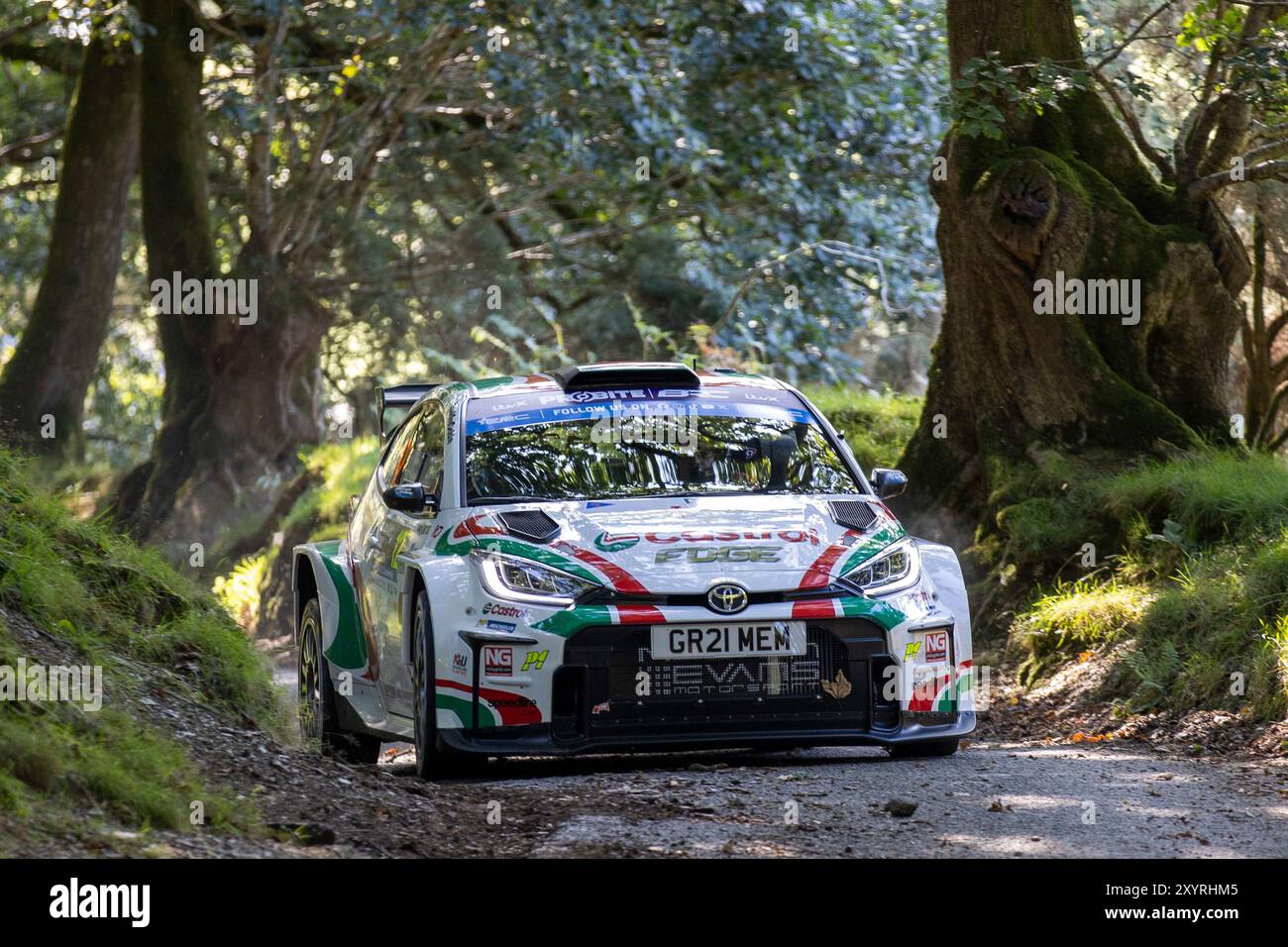 Aberystwyth, Dyfed, Großbritannien. 30. August 2024. 2024 FIA European Rallye Championship Day 1; Fahrer Meirion Evans und Beifahrer Jonathan Jackson in ihrem Toyota GR Yaris während der Rallye Shakedown Credit: Action Plus Sports/Alamy Live News Stockfoto