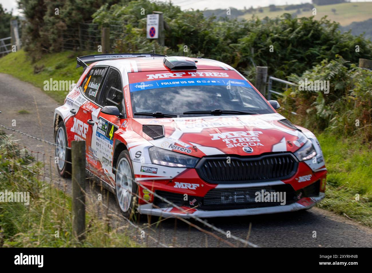 Aberystwyth, Dyfed, Großbritannien. 30. August 2024. 2024 FIA European Rallye Championship Day 1; Fahrer Andrea Mabellni und Beifahrerin Virginia Lenzi in ihrem Skoda Fabia RS während der Rallye Shakedown Credit: Action Plus Sports/Alamy Live News Stockfoto
