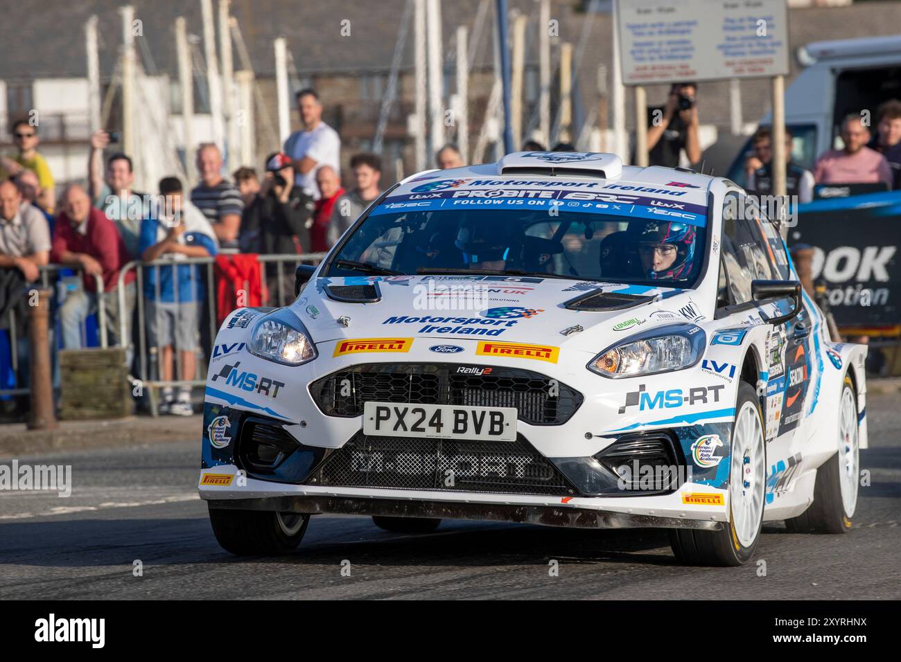 Aberystwyth, Dyfed, Großbritannien. 30. August 2024. 2024 FIA European Rally Championship Day 1; Fahrer Jon Armstrong und Beifahrer Eoin Treacy in ihren Ford Fiesta Mk II Tackle Stage 1 und 2 der Rallye in Aberystwyth Credit: Action Plus Sports/Alamy Live News Stockfoto