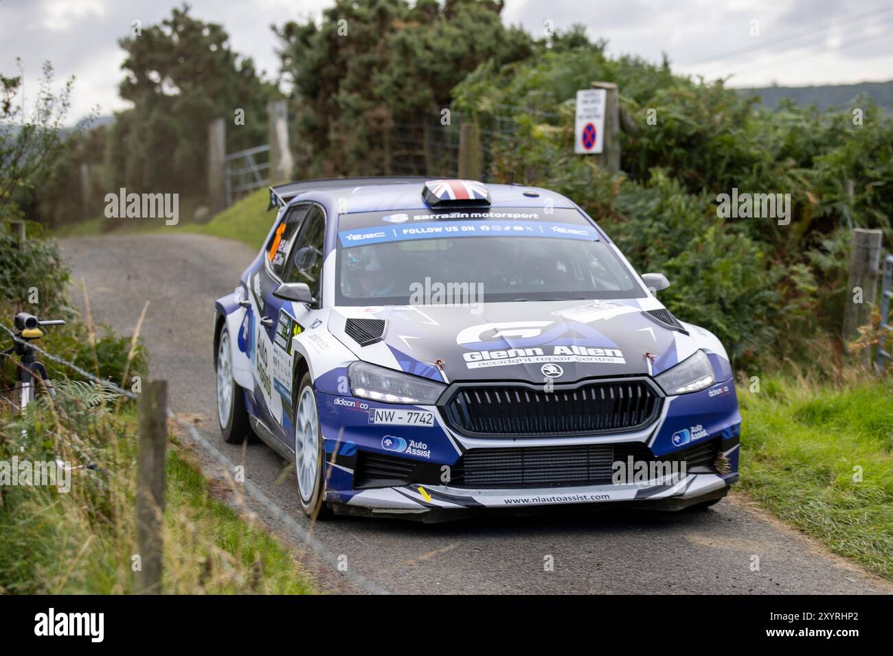 Aberystwyth, Dyfed, Großbritannien. 30. August 2024. 2024 FIA European Rallye Championship Day 1; Fahrer Philip Allen und Beifahrer Dale Furniss in ihrer Skoda Fabia RS während des Rallye-Shakedown Credit: Action Plus Sports/Alamy Live News Stockfoto