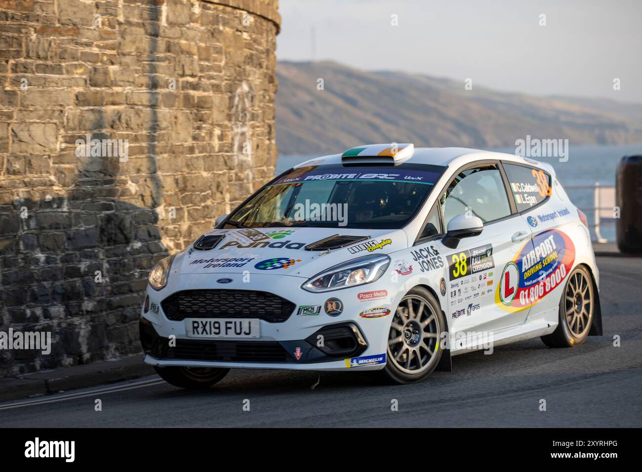 Aberystwyth, Dyfed, Großbritannien. 30. August 2024. 2024 FIA European Rally Championship Day 1; Fahrer Cian Caldwell und Beifahrer Liam Egan in ihren Ford Fiesta Rally4 Tackle Stage 1 und 2 der Rallye in Aberystwyth Credit: Action Plus Sports/Alamy Live News Stockfoto