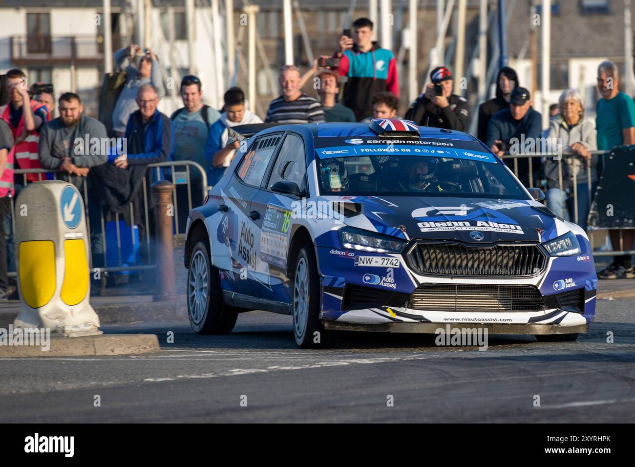 Aberystwyth, Dyfed, Großbritannien. 30. August 2024. 2024 FIA European Rallye Championship Day 1; Fahrer Philip Allen und Beifahrer Dale Furniss in ihren Skoda Fabia RS-Rallye-Stadien 1 und 2 in Aberystwyth Credit: Action Plus Sports/Alamy Live News Stockfoto