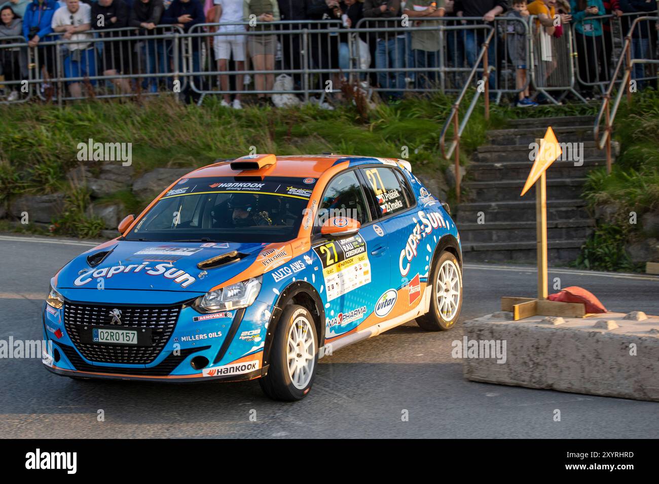 Aberystwyth, Dyfed, Großbritannien. 30. August 2024. 2024 FIA Rallye-Europameisterschaft Tag 1; Fahrer Daniel Polasek und Beifahrer Zdenek Omelka in ihren Peugeot 208 Rally4 Tackle Stage 1 und 2 der Rallye in Aberystwyth Credit: Action Plus Sports/Alamy Live News Stockfoto