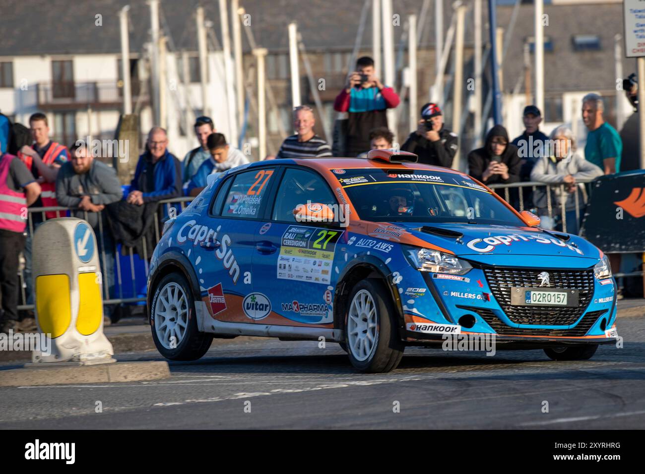 Aberystwyth, Dyfed, Großbritannien. 30. August 2024. 2024 FIA Rallye-Europameisterschaft Tag 1; Fahrer Daniel Polasek und Beifahrer Zdenek Omelka in ihren Peugeot 208 Rally4 Tackle Stage 1 und 2 der Rallye in Aberystwyth Credit: Action Plus Sports/Alamy Live News Stockfoto