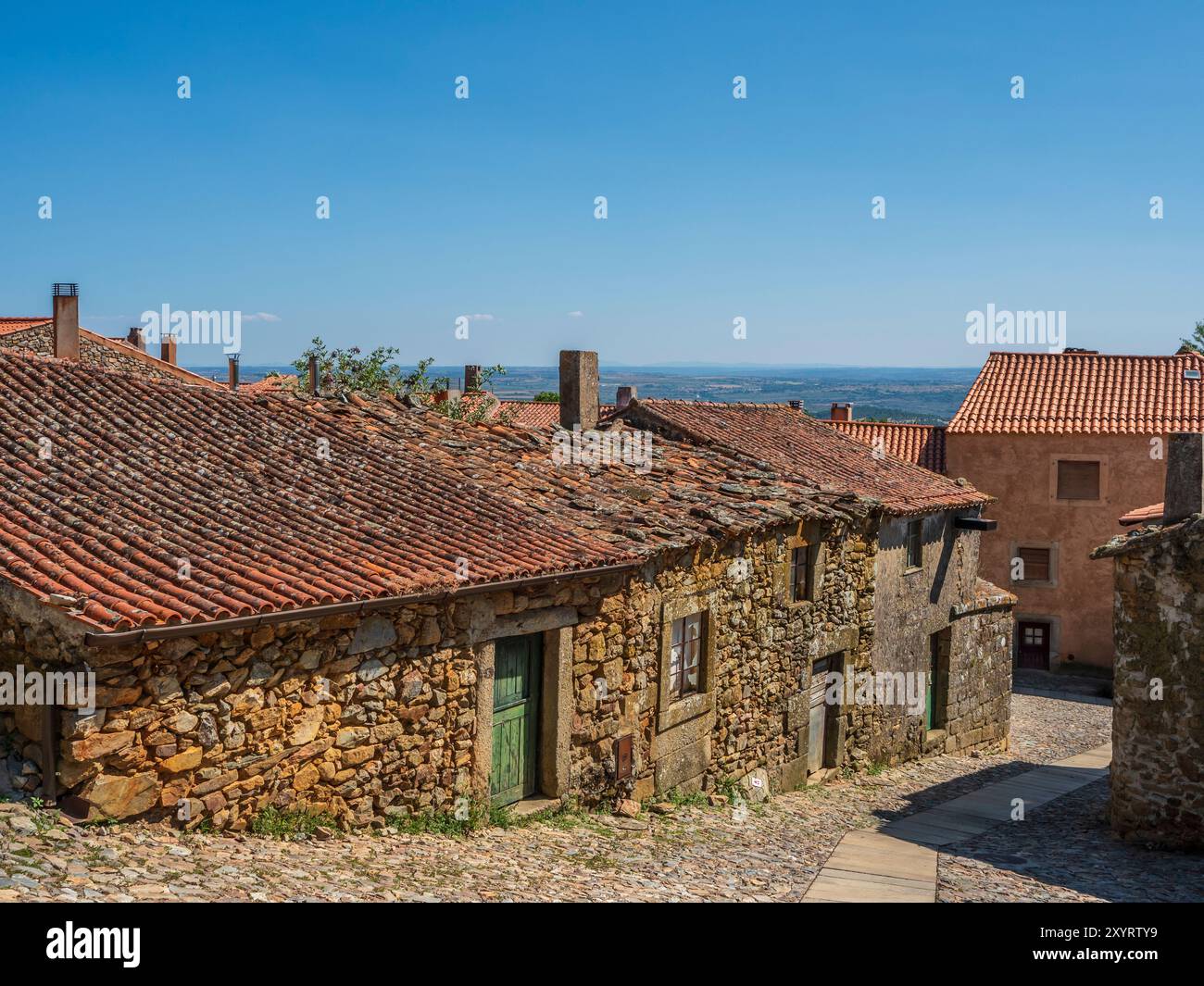 Steinhäuser, Castelo Rodrigo, Portugal. Stockfoto