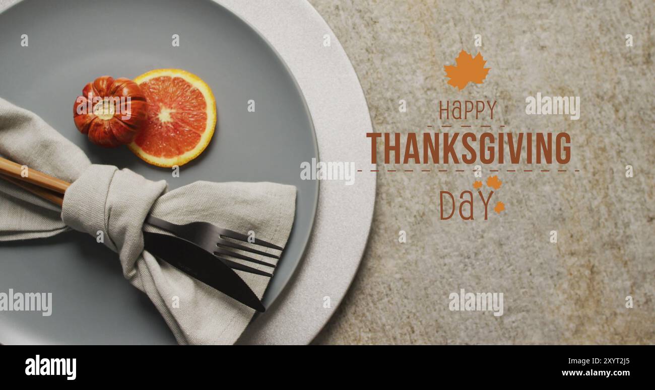 Bild: Text zum Happy Thanksgiving Day über der Ortseinstellung Stockfoto