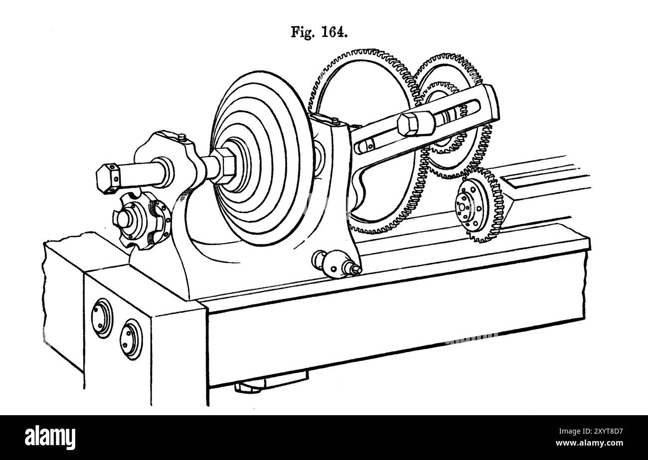 Spiralapparat, Illustration. Aus „Drehen und mechanische Manipulation als Werk allgemeiner Referenz und praktischer Unterricht an der Drehmaschine und den verschiedenen mechanischen Verfolgungen gefolgt von Amateuren“, Band 4 von Charles Holtzapffel (1850). Stockfoto