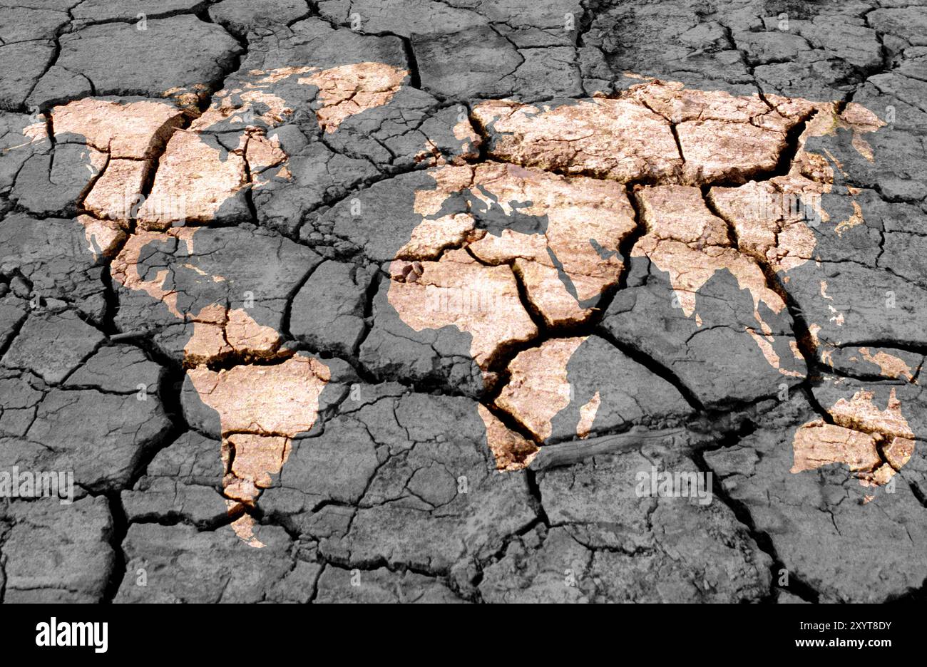Globale Dürre, konzeptionelle Bild. Karte der Erde, die Dürre aufgrund des Klimawandels. Stockfoto