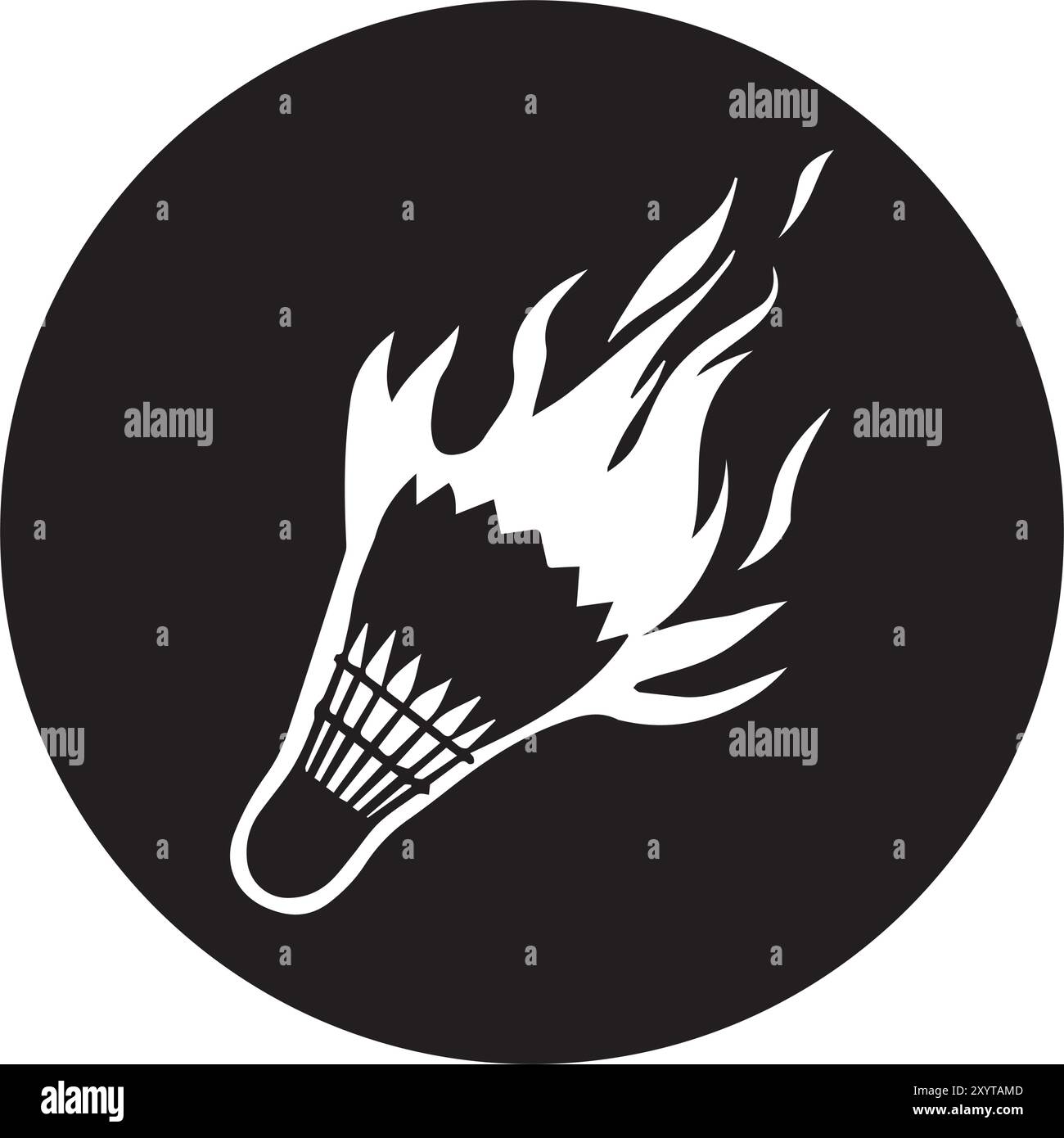 Illustration einer weißen Silhouette eines Shuttlecock (Badminton-Shuttlecock) mit brennendem Feuereffekt auf der Rückseite. Stock Vektor